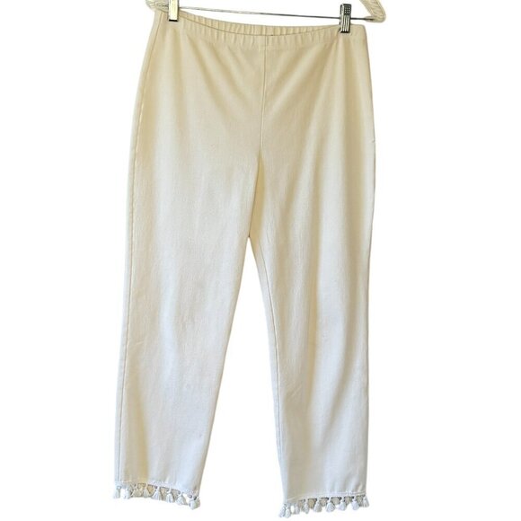 Karen Kane Ponte Ankle Crop Pants Tassels at Hem Elastic Waist Pull on Size Med - Picture 1 of 10